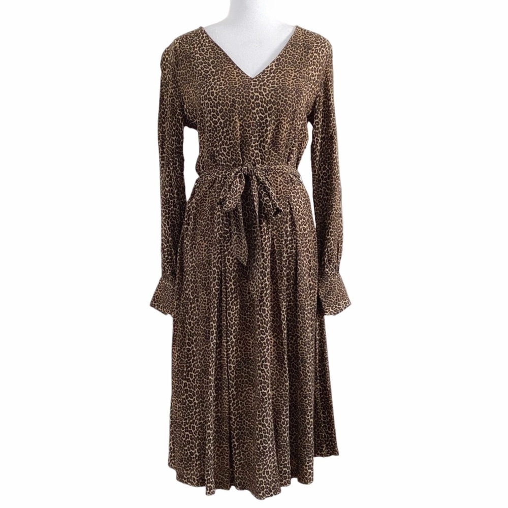 SCOTCH & SODA MAISON SCOTCH LEOPARD LONG SLEEVE BELTED MIDI DRESS - XS - Picture 2 of 9